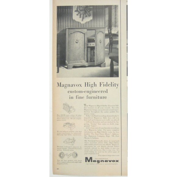 Magnavox 1956 Vintage Print Ad High Fidelity AM FM Radio Fine Furniture MOD - Picture 2 of 2